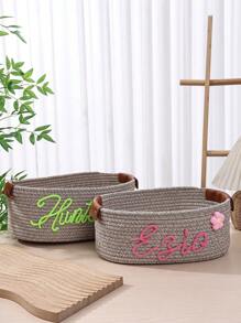 1pc Customized Handmade Woven Storage Basket, Suitable For Bathroom, Bedroom, Living Room, Kids Toys, Pet Supplies, Wedding Decor, Valentines Day, Halloween, School Season, Home Storage