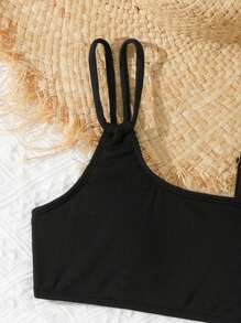 3 件套 Tween Girls 纯色泳衣套装、印花泳衣和度假用纱笼裙比基尼 - 彩色 - 查看 5