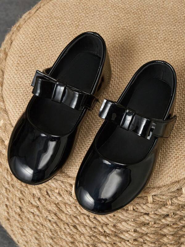 1 Paio di scarpe da principessa con fiocco nero per bambine, scarpe con punta tonda morbide per campus/studenti/coro, stile scolastico carino e alla moda