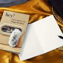 Adorable Cat Birthday Greeting Card - "Hey! Just Wanted To Wish You A Happy Birthday" Message, Includes Envelope, Cartoon Animal Themed, Tactile, Suitable For Any Recipient, Birthday Card