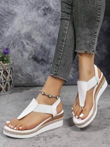Women's Thick Sole Simple Jute Rope High Platform Waterproof Casual Beach Holiday Flip Flops, Plus Size