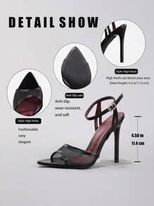 Women's Lace Black High Heel Sandals, Elegant Sexy Pointed Toe Ankle Strap Open Toe Party Dress Stilettos,Stilettos Heels - Black - View 3