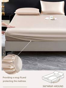 4 件卡其色优质纯色丝缎床单套件，1 件床笠和 1 件床单和 2 件枕套床上用品床垫保护套（不包括枕芯），豪华缎面床笠套装，特大号双人床，全尺寸床单，深口袋，最大 11.8 英寸缎面枕套，柔软透气防皱，更适合睡眠，豪华酒店风格，送给妈妈爸爸朋友宿舍床上用品的礼物 - 卡其色 - 查看 6
