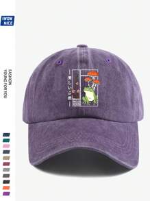 1pc "Beautiful Nature" Frog, Turtle, Mushroom, Cherry Blossom Printed Retro Baseball Cap, Purple, Pink, Black, Curved Brim Soft Top Sun Hat For Men And Women, Casual City, Outdoor Vacation, Comfortable Breathable Sun-Shading Hat, Beach Holiday Hat Loved By Moms