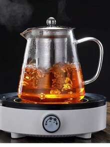 1pc Glass Teapot With 304 Stainless Steel Filter, High Borosilicate Glass, Straight Body Steel Infuser Teapot, Large Capacity Triangle Pot - Multicolor - View 7