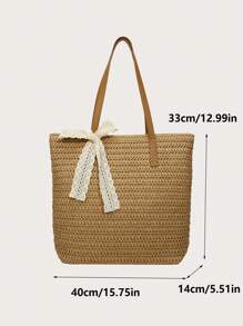 Summer Large Capacity Tote Bag Women's Handmade Woven Shoulder Bag Fresh Rural INS Style Grass Woven Fashionable Handheld Bag Summer Woven Shoulder Bag Women Beach Shoulder Bag Female Straw Knitted Handmade Large Capacity Handbag Purse Travel Tote Bags - Khaki - View 11