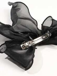 1pc Solid Color Oversized Bow Wavy Ribbon Claw Clip, Elegant Soft Decor Hair Accessory Suitable For Women Vacation And Casual Wear Claw Clips Hair Claws Hair Barrettes, Bows, Cute, Classy, Winter Outfit Women - Black - View 3