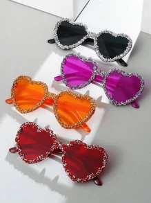 1pc Y2K Vintage Dopamine Rimless Heart-Shaped Crystal Studded Tear-Shaped Unique Fashion Fashion Glasses, Suitable For Weddings, Parties, Beach Activities And Outdoor Events For Summer Beach Vacation,Outdoor,Travel - Multicolor - View 8