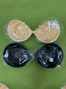 Invisible Strapless Sticky Silicone Bra Cups, Thick 3CM Gather & Lift Push Up Bra Pads For Small Bust, Hidden Bra Cups For Dresses & Gowns - Black - View 3