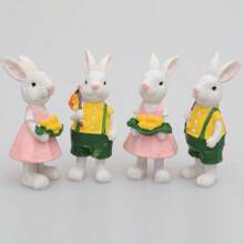 Lot de 2 statues de lapins de Pâques en résine - Décoration de jardin de printemps pour l'intérieur et l'extérieur, figurines de lapin de table ou de cour, décoration de lapin habillé pour Pâques