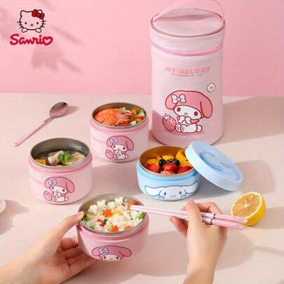 Sanrio 1 pezzo Scatola termica per il pranzo in acciaio inossidabile multistrato Sanrio, adatta per microonde, contenitore bento per lavoratori d'ufficio e studenti per il ritorno a scuola