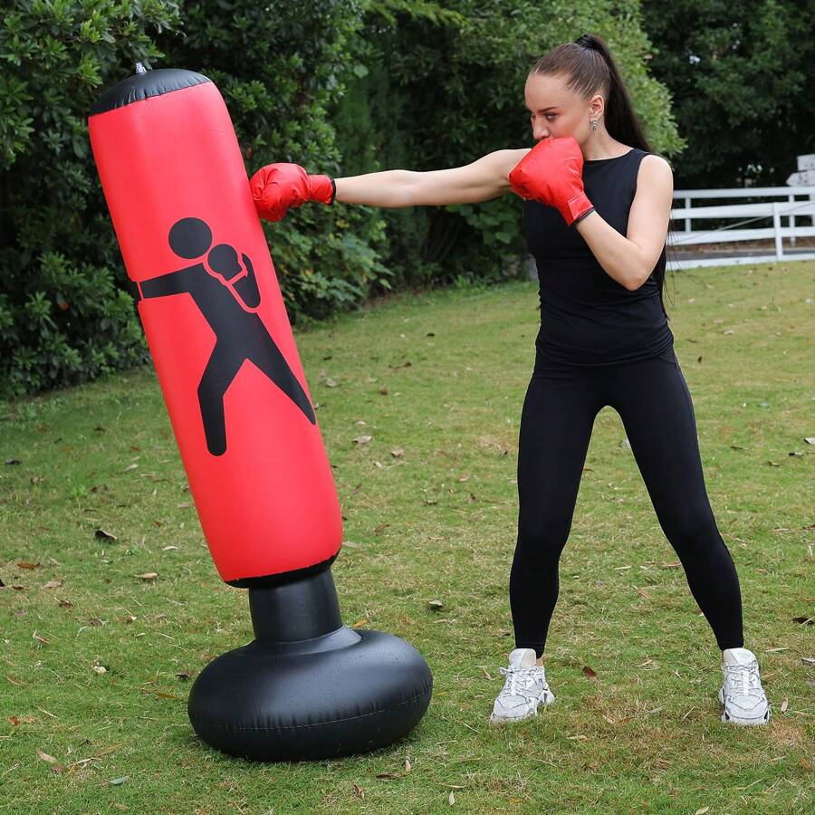 1 pieza Columna de fitness inflable gruesa para adultos, bolsa de arena volteable para exteriores, saco de boxeo relleno de aire para interiores - Multicolor - Ver 1