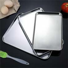 1 Pieces 3 Pieces Of Stainless Steel Square Multi-Functional Flat Base / Plate / Tray, Mini Version, 10.43 Inches * 8.07 Inches * 0.47 Inches (Large) / 10.43 Inches* 6.1 Inches * 0.47 In (Medium) / 8.93 Inches * 5.7 Inches * 0.47 Inch (Small), Depth / Height 1.2 Cm / 0.47 Inches, Tiramisu Multi-Functional Flat Base, Cold Noodle Steamed Rice Plate