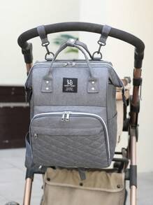 A Gray Embroidery Thread Large Capacity Portable Backpack, Which Can Be Hung With A Stroller, Suitable For Mother's Daily Travel.