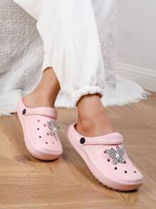 纯色男女通用蝴蝶穿孔拖鞋，轻便防滑 EVA 凉鞋，夏季室内外沙滩花园鞋