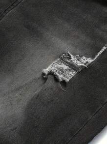 Men's Fashion Casual Ripped Washed Skinny Denim Jeans, Grunge - Black - View 5