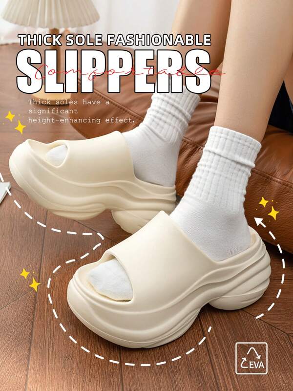 Zapatillas de mujer minimalistas blancas con suela gruesa, sandalias de moda, material EVA, cómodas y suaves con suela antideslizante, para verano