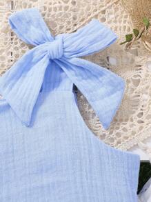 Young Girl Simple Bow Decor Camisole And Straight Pants 2 Pieces Set - Blue - View 5