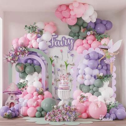 155Pcs Fairy Wonderland Balloon Kit Pastel Pink Purple Avocado Green Wild Flower Fairy Garden Bride Shower Birthday Wedding Party Decor