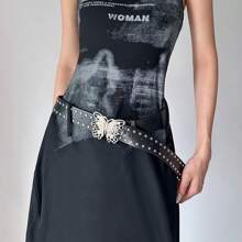 42.5 Inch Hollow Butterfly Belts, Punk Style Versatile Niche Design Leather Belt, New Punk Style Wide Waistband