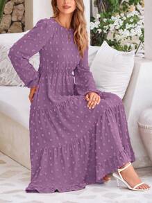 Women's Autumn Spring Elegant Long Sleeve Long Dress Swiss Polka Dot A Elegant Casual Holiday Wedding Party Going Out Dress - 紫色 - 查看 2