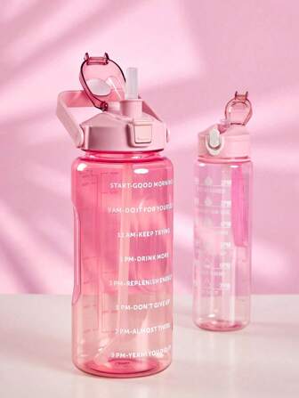 1 个 2 升/67.63 盎司大容量吸管运动水杯，带刻度和手柄的透明水瓶 - 适合健身、户外运动和跑步的户外运动水瓶 - 适合男士、女士和学生的便携式塑料杯