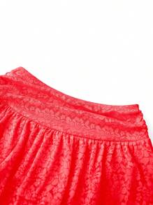 Women Tiered Ruffled Short Skirts Floral Lace Sheer Mid Rise Lined Cute Flowy Mini Skirts - Red - View 4