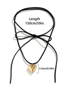 1 Collana regolabile con ciondolo a forma di cuore d'argento con fiocco, nappe, di stile semplice e alla moda, accessori per donne in stile casual, ragazza carina, accessori regalo per vacanza