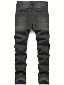 Men's Fashion Casual Ripped Washed Skinny Denim Jeans, Grunge - Black - View 3