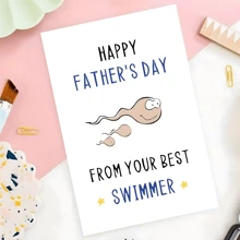 1pc Humorous Father's Day Greeting Card Cartoon Sperm Design, 'From Your Best Swimmer' Personalized Message For Dad, Animal & Abstract Theme, English Language Birthday Card