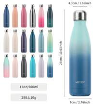 watersy 1 pièce Bouteille d'eau en acier inoxydable WATERSY, flacon isotherme de 17 oz/500 ml, bouteille d'eau en métal bleu gardant les boissons froides et chaudes, gourde de voyage pour l'école, la salle de sport, les déplacements et les sports