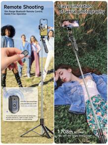 AXNEN Tripé Selfie para Smartphone de 170,8 cm - Tripé de Viagem Telescópico com Alça Estabilizadora e Rotação de 360°, Controle Remoto Sem Fio e Suporte de Telefone Destacável, Compatível com GoPro/Câmera/Smartphone/Android Pro MAX para Viagem, Vlogging, Vídeo e Foto