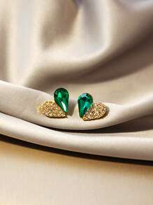 Fashion Minimalist Cubic Zirconia Crystals Heart Shaped Stud Earrings, Delicate Dainty Elegant Sweet Cute Heart Earring For Women