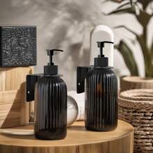 LEAPAIR 1/2 peças Dispenser de Sabonete Recarregável de 500ml com Bomba de Plástico, Dispenser de Bomba de Bambu, Suporte para Garrafa, para Shampoo, Condicionador, Loção, Sabonete Líquido para Banheiro e Chuveiro, Garrafa de Linha de Loção, Garrafa de Limpeza, Decoração de Casa e Móveis, Decoração de Banheiro, Decoração de Outono, De Volta às Aulas