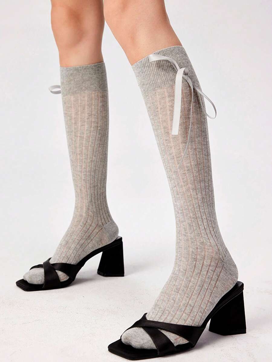 1 Pair/3 Pairs Lightweight Japanese Style Bow Decor Socks - Suitable For All Seasons, Y2k, Cozy - Multicolor - View 1