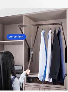 Barra de armario de fácil bajada - Barra de armario montada lateralmente ajustable para colgar ropa, fácil de tomar y guardar la ropa, ancho ajustable: 55 cm ~ 70 cm