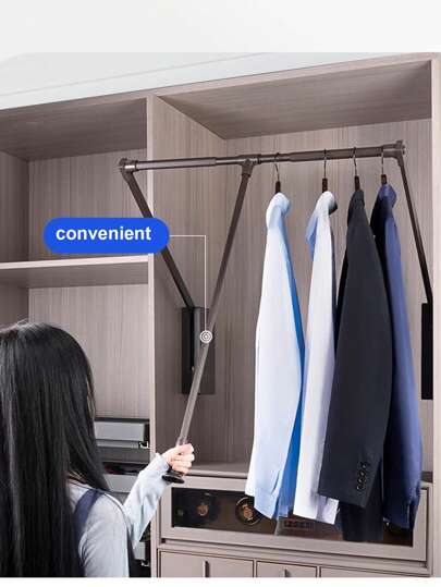 Drag ner garderobsstång - justerbar sidomonterad garderobsstång för att hänga kläder, lätt att ta och förvara kläder, passningsbredd: 21,65"~27,55
