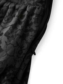 Women Tiered Ruffled Short Skirts Floral Lace Sheer Mid Rise Lined Cute Flowy Mini Skirts - Black - View 6