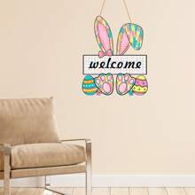Letrero colgante de Pascua con orejas de conejo, letrero de bienvenida, placa de madera para puerta del hogar. - vistoso - Ver 6