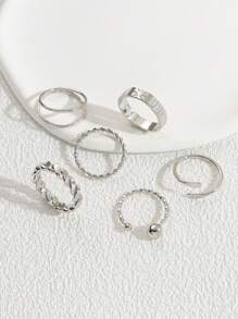 6 cái/bộ Đơn giản Xoắn Bộ nhẫn In Phong cách khác nhau Đối với Của phụ nữ Mặc hàng ngày - Màu Đen Súng - Xem 3