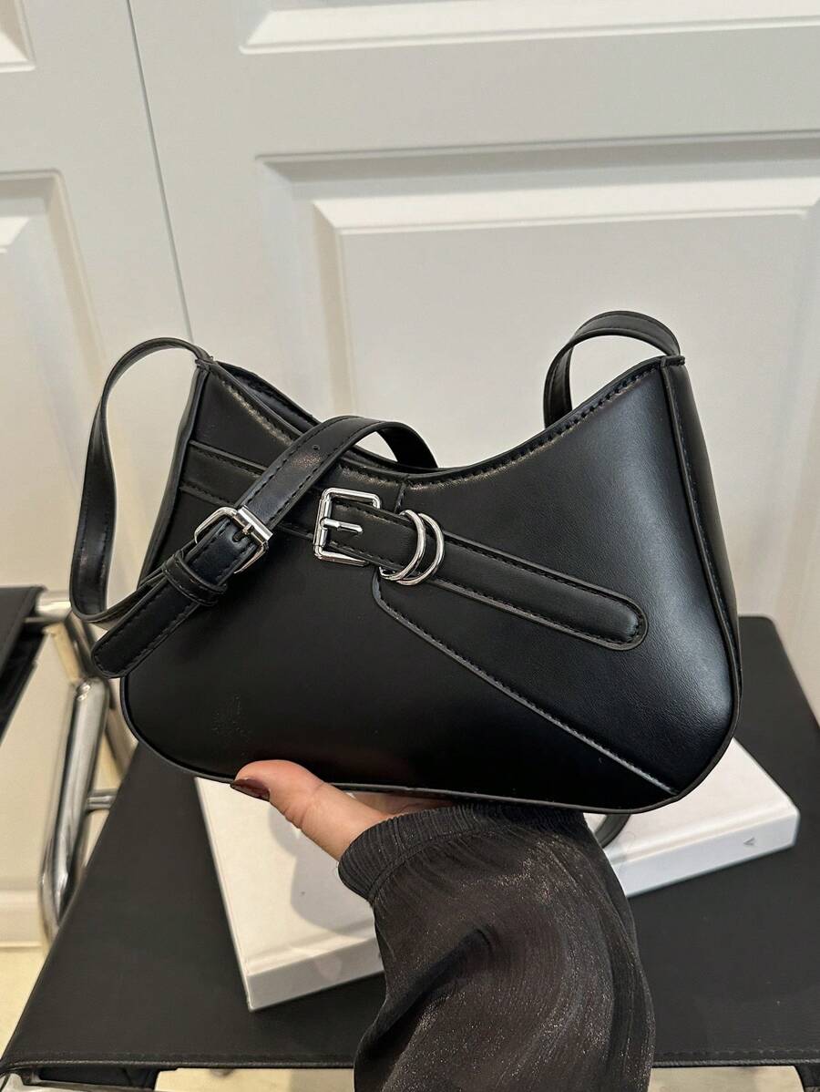 Túi đeo vai hình lưỡi liềm thanh lịch dành cho nữ, thời trang giản dị sang trọng, túi đeo nách màu trơn - màu đen - Xem 1