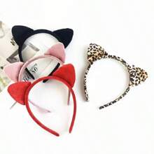 1 件可爱豹纹猫耳朵装饰纯色头带生日派对头带单身派对头带浴室头带派对礼物万圣节圣诞节感恩节母亲节 - 彩色 - 查看 6