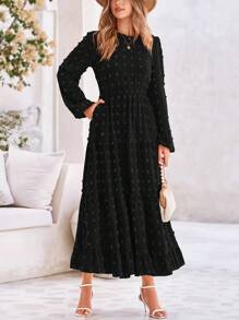 Vestido elegante de manga larga para mujer, de otoño y primavera, con lunares suizos, un elegante vestido informal para fiestas, bodas y salidas.