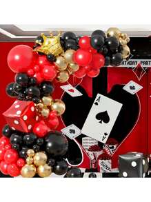 20pcs/117pcs/13pcs Red, Gold, Black Latex Balloons, Red & Black Dice, Gold Crown Balloon Set, Suitable For Party Game Background Decor, Birthday Party Decor, Anniversary, Casino Theme Party Decor - Multicolor - View 3