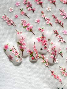A New Pink Tree Branch Peach Blossom Nail Art Sticker, Three-Dimensional Relief Beautiful Flower Back Adhesive Sticker Nails Nail Supplies - Multicolor - View 5