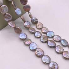 1pc 14mm Near-Round Gray-Yellow Freshwater Pearl, DIY Material, Length: 40cm/15.75inch, Hole Dia: 0.9mm