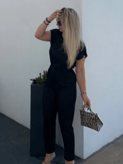 Jeta Ari 女士實色系綁腰連身褲，適用於日常穿著