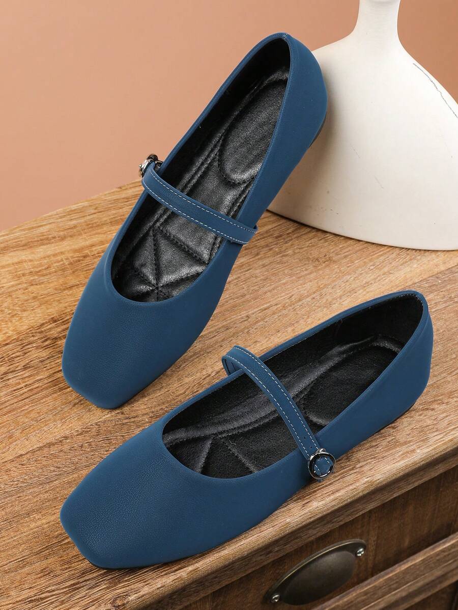 Women's Fashion Square Toe Slip-On Blue Casual Loafers, Versatile Office/Outdoor Wear, Comfortable Flats, Elevated Style, Suitable For Spring/Summer, Party - 藏蓝色 - 查看 1