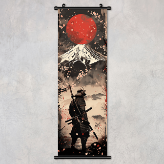 1 件《孤独的武士》挂轴海报 - 充满活力的红日与白雪皑皑的山脉帆布墙艺术、樱花背景、现代动漫装饰，适合室内/室外空间，带或不带框架，大学宿舍公寓装饰，酒店、家庭、客厅、卧室、浴室和办公室墙壁装饰的礼物