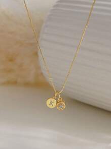 1pc Customized Letter Projection Photo Necklace, Personalized Stainless Steel A-Z Letter Disc Necklace, Customized Photo Projection Necklace With 26 Letter Discs Combination, Stainless Steel Box Chain Photo Projection Necklace For Women, Gift For Mom Birthday, DIY Letter Projection Necklace, Gold, Stylish, Colorful, Ideal Gifts For Him, Ideal Gifts For Her - Photo Necklace - View 6